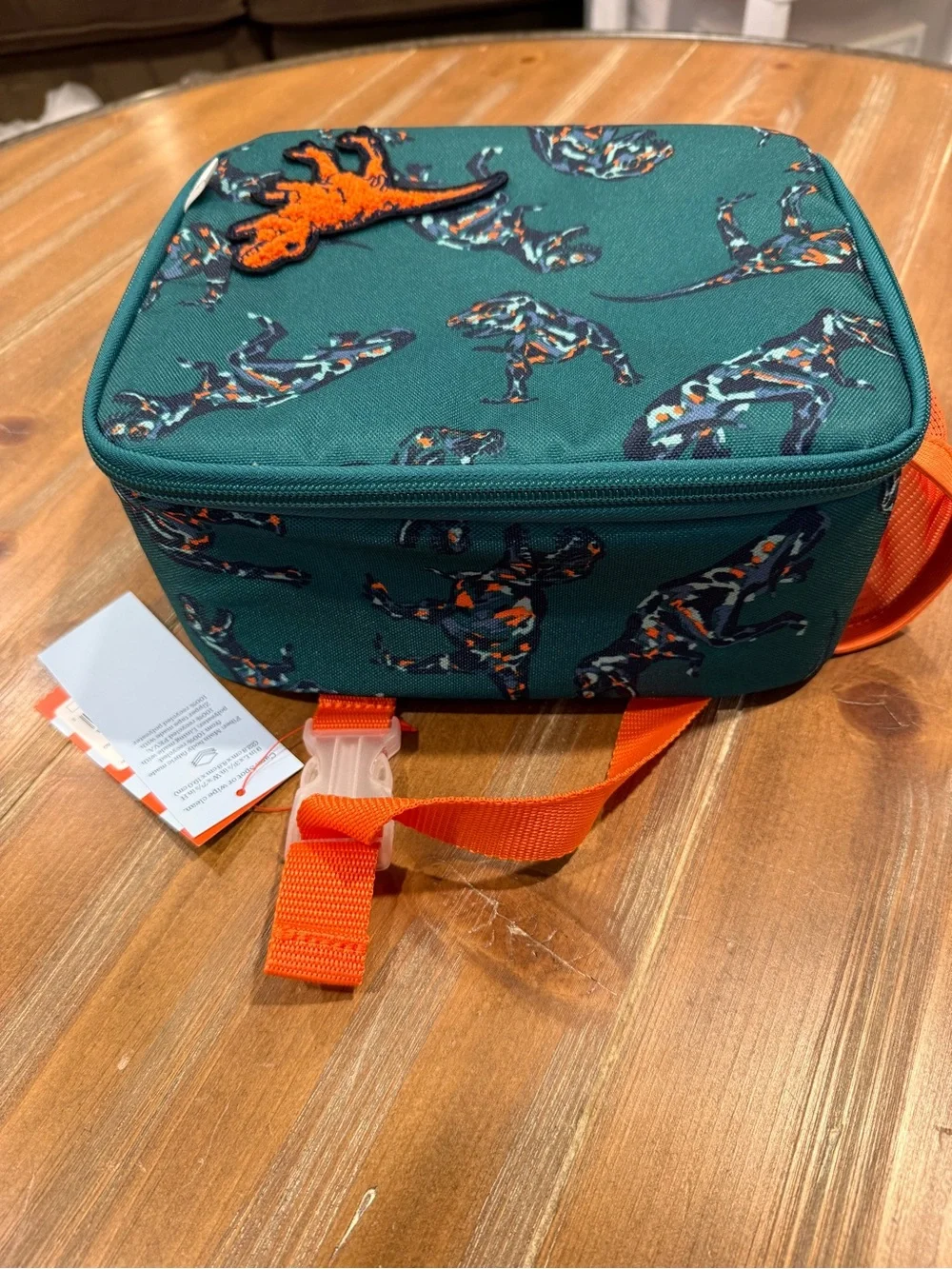 Cat & Jack Dino Print Zipper Lunch Box Bag NWT Viral Green Orange Dinosaur Trex